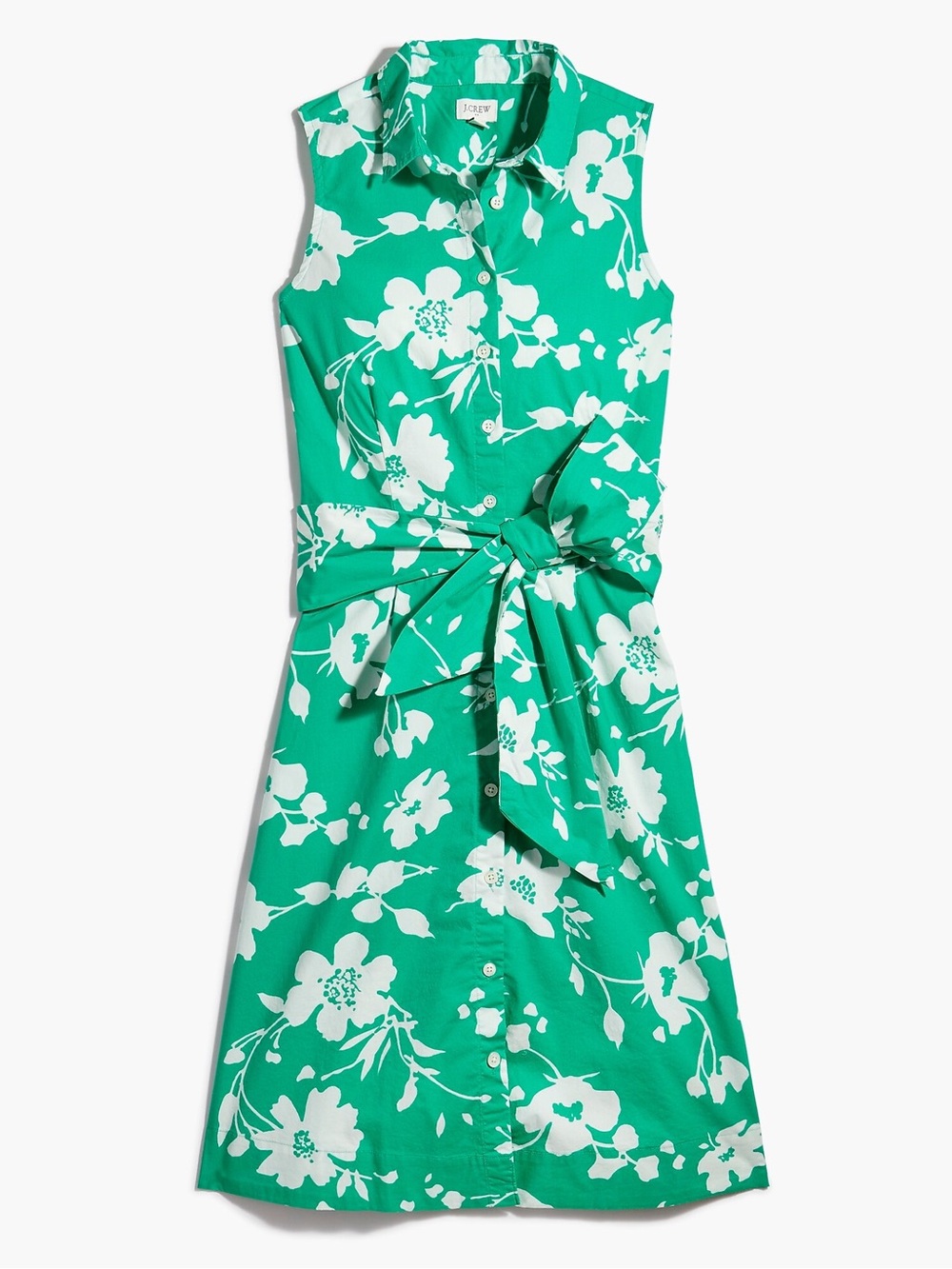 J. Crew Sleeveless Tie Waist Shirt Dress Florence Floral Green Cotton Size 12
